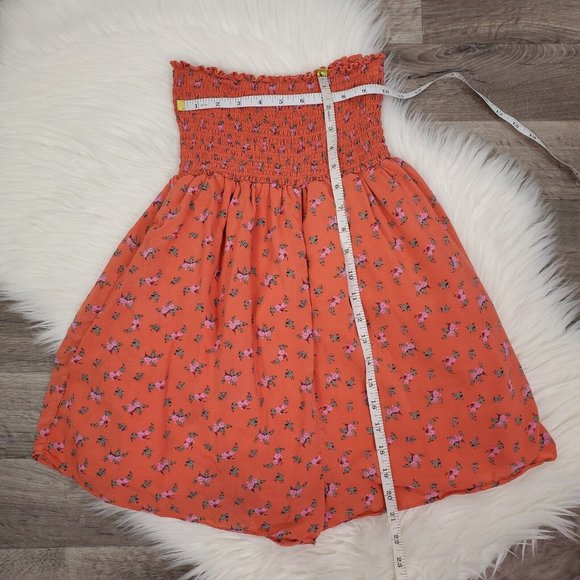 Kimchi Blue Romper Womens Small Orange Floral Sleeveless Smocked Pockets UO - Picture 4 of 11